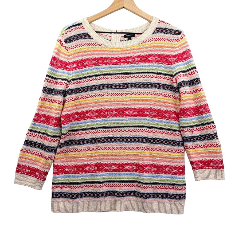 TALBOTS Striped Sweater Women's MP Lambswool Rainbow Colorful Fair Isle Twee